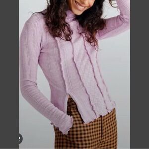 #1588 Free People Lula Top Moonlit Orchid Lilac Lace Mockneck Top Small